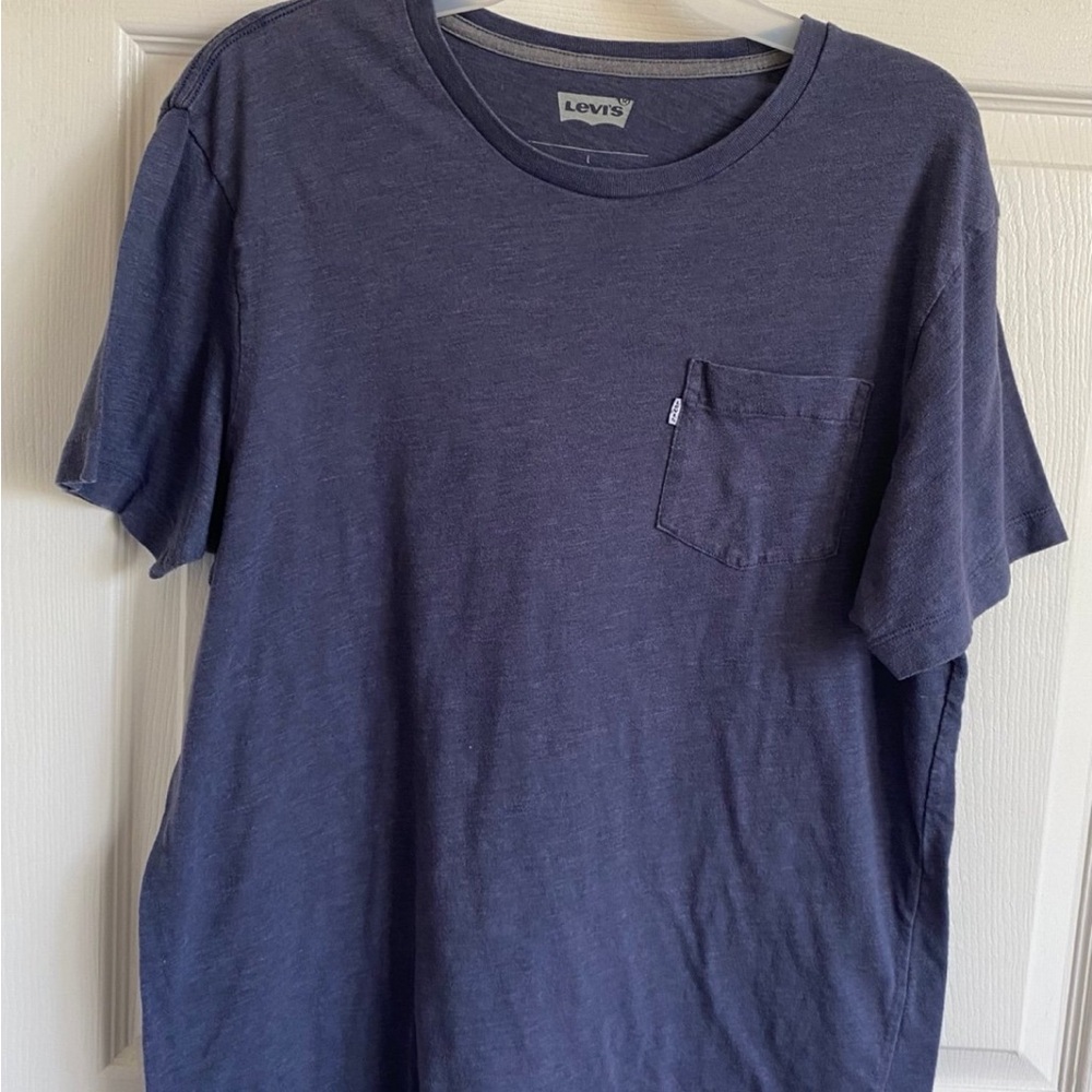 Navy Blue Levi Short Sleeve Casual Classic Pocket Men’s T-Shirt Size Large